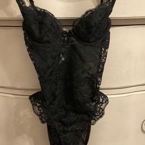 Victoria Secret black lace bustier bodysuit 34B